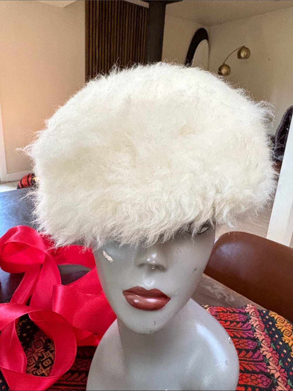Vintage Sheepskin Fur Pill Box Hat